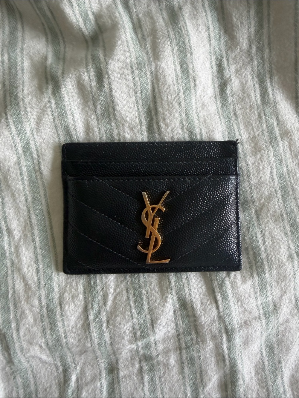 Saint Laurent Black Quilted Leather Card Case with Gold YSL Emblem